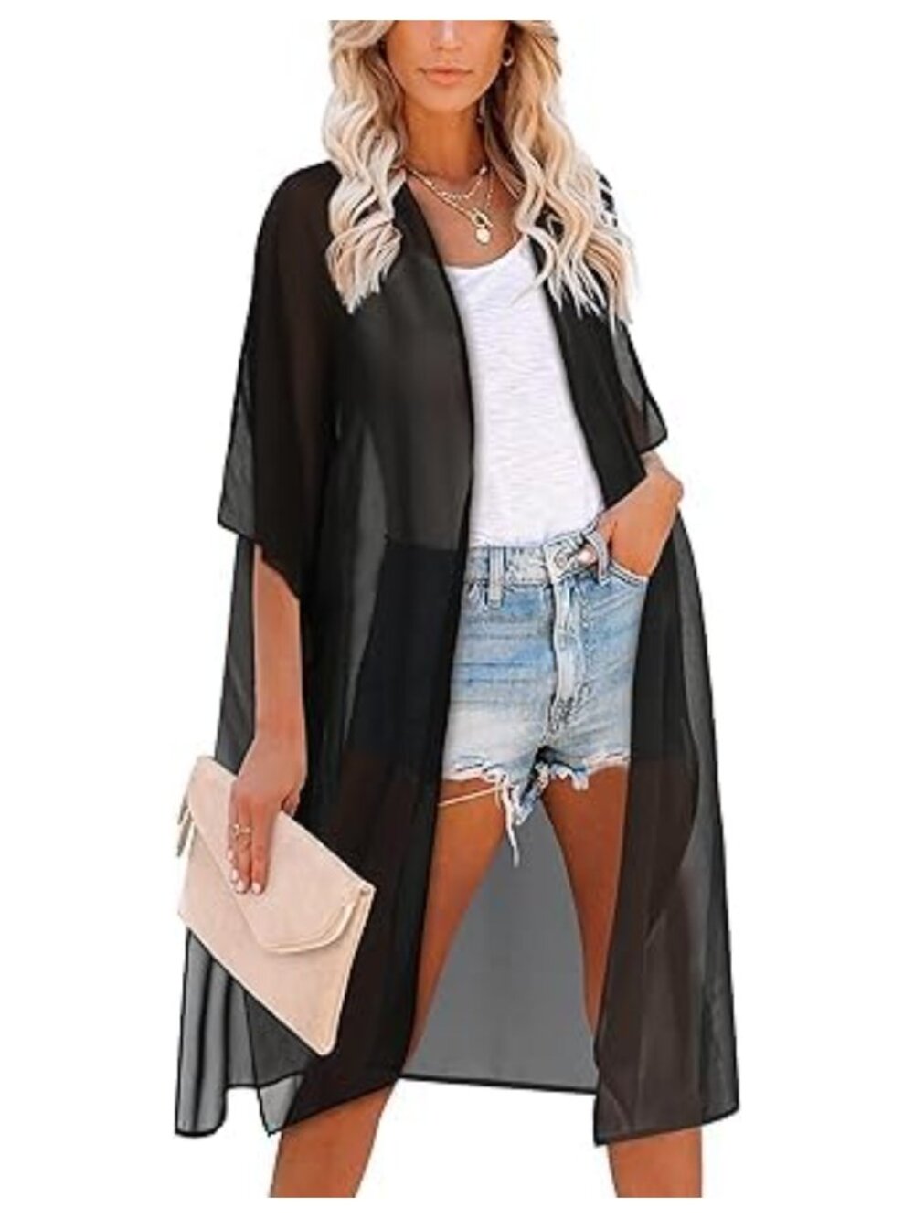 Chiffon Kimono Beach Cover-Up Long Lightweight Swim Cardigan